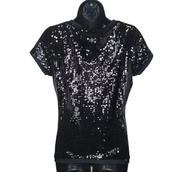 August Silk Knits black sequin top blouse size Medium - Picture 2 of 7